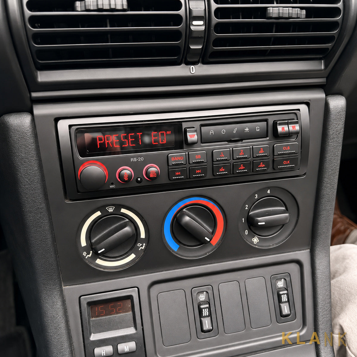 KLANK radio fitted — Europa FM · Red backlight